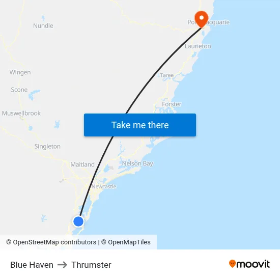 Blue Haven to Thrumster map