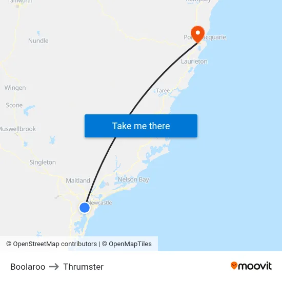 Boolaroo to Thrumster map