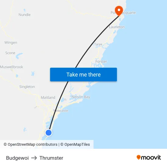 Budgewoi to Thrumster map