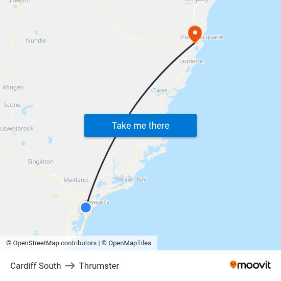 Cardiff South to Thrumster map