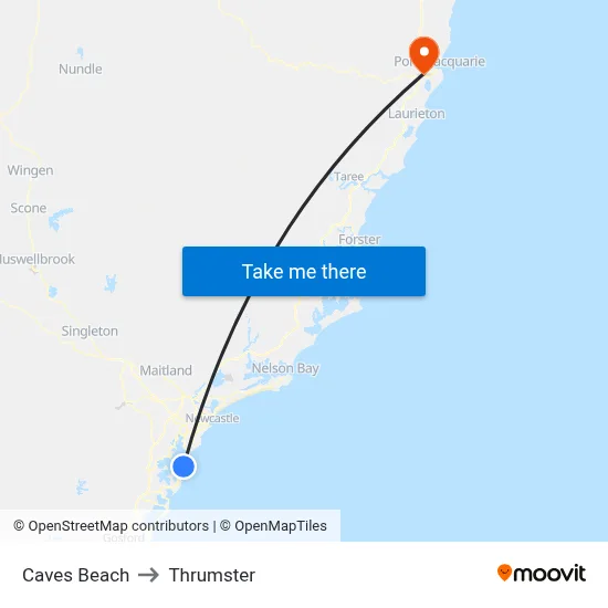 Caves Beach to Thrumster map