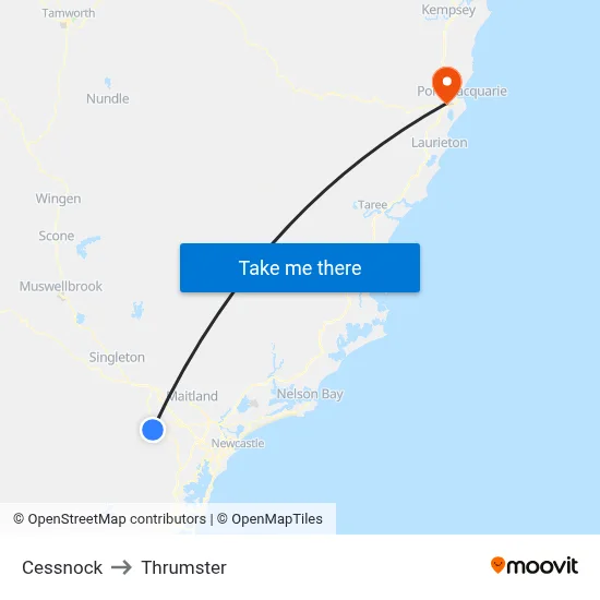 Cessnock to Thrumster map
