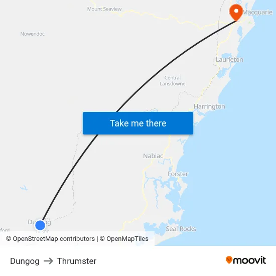 Dungog to Thrumster map