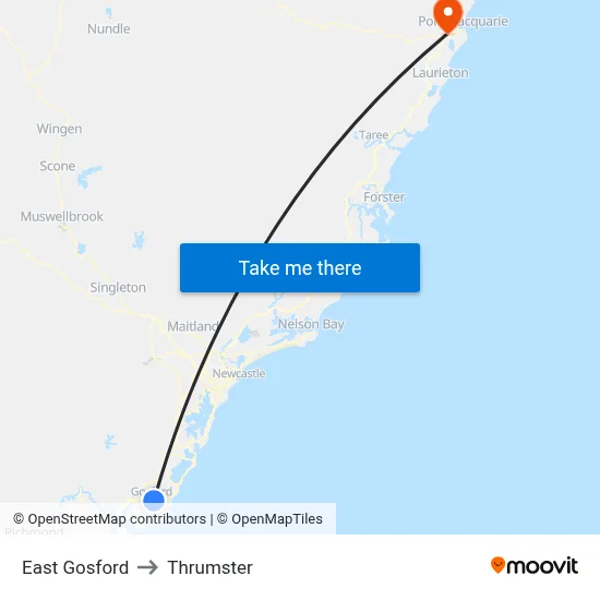 East Gosford to Thrumster map