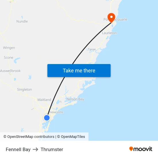Fennell Bay to Thrumster map