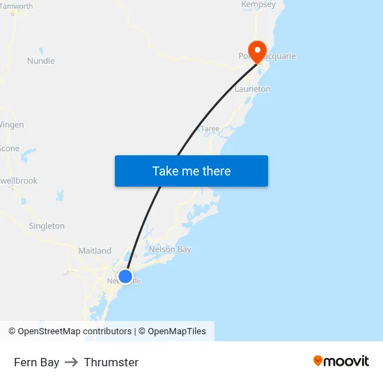 Fern Bay to Thrumster map