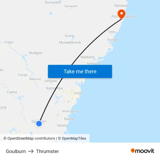 Goulburn to Thrumster map