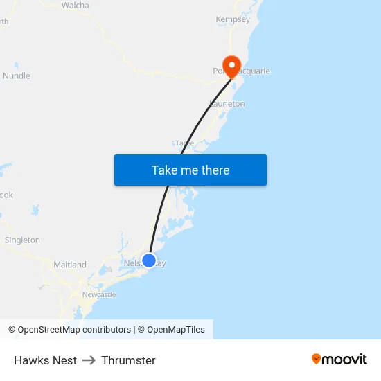 Hawks Nest to Thrumster map