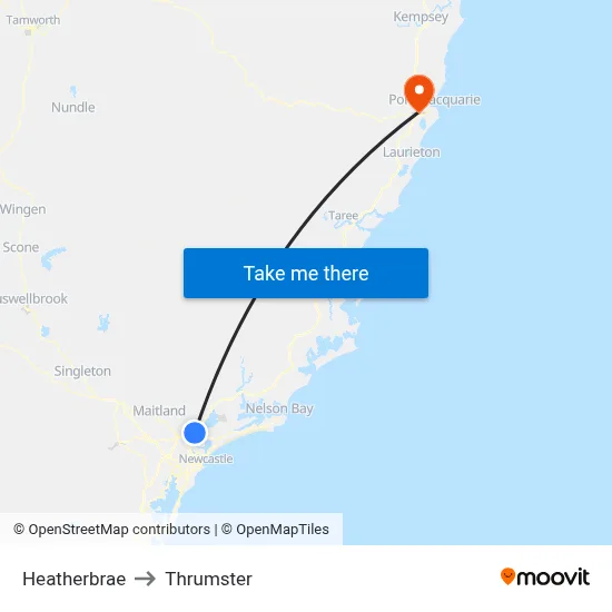 Heatherbrae to Thrumster map