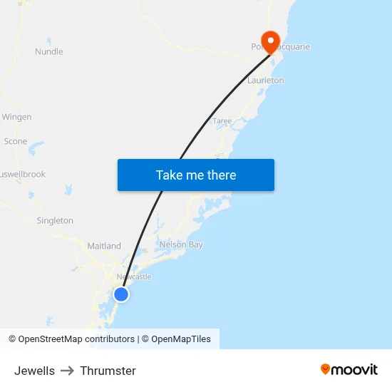 Jewells to Thrumster map
