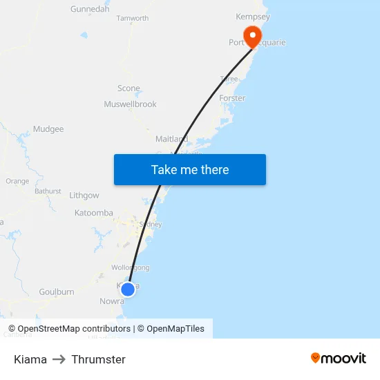 Kiama to Thrumster map