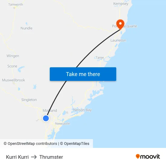 Kurri Kurri to Thrumster map