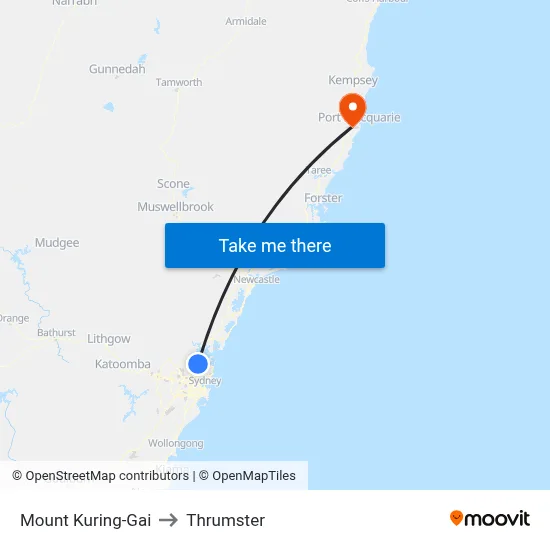 Mount Kuring-Gai to Thrumster map