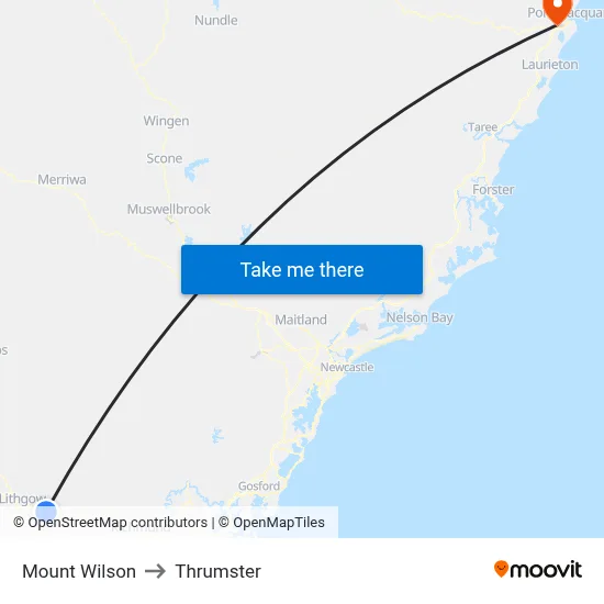 Mount Wilson to Thrumster map