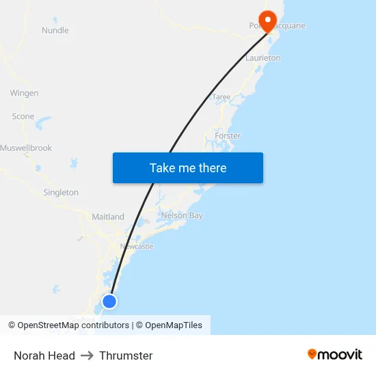 Norah Head to Thrumster map