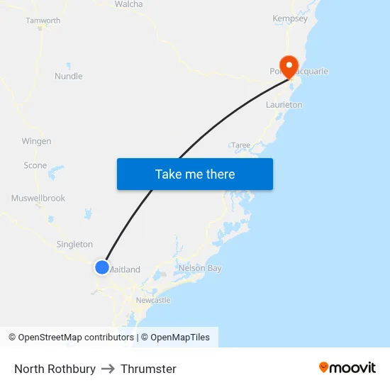 North Rothbury to Thrumster map