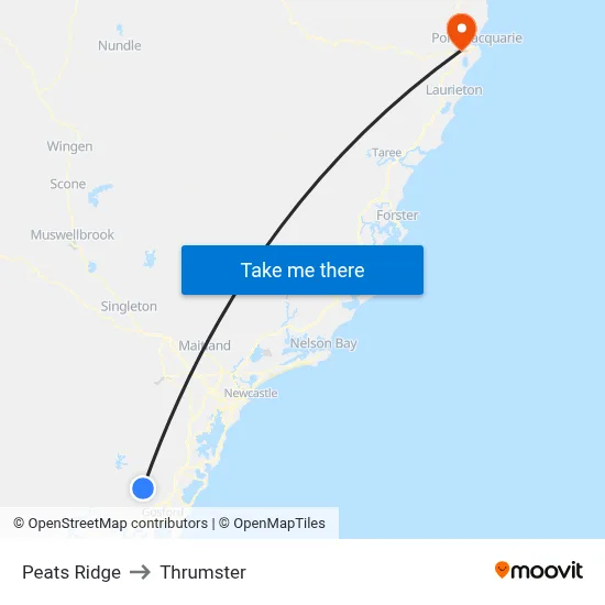 Peats Ridge to Thrumster map