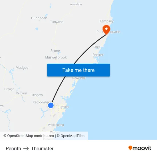 Penrith to Thrumster map