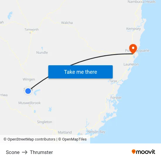 Scone to Thrumster map