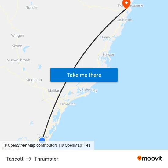 Tascott to Thrumster map