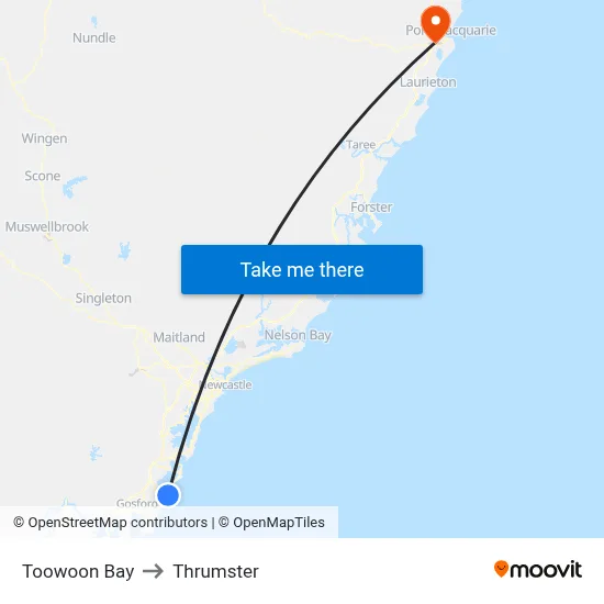 Toowoon Bay to Thrumster map