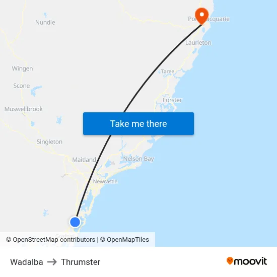 Wadalba to Thrumster map