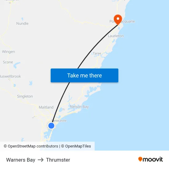 Warners Bay to Thrumster map