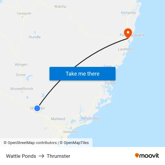 Wattle Ponds to Thrumster map