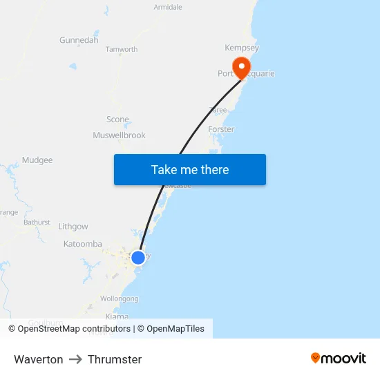 Waverton to Thrumster map