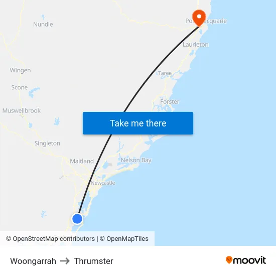 Woongarrah to Thrumster map