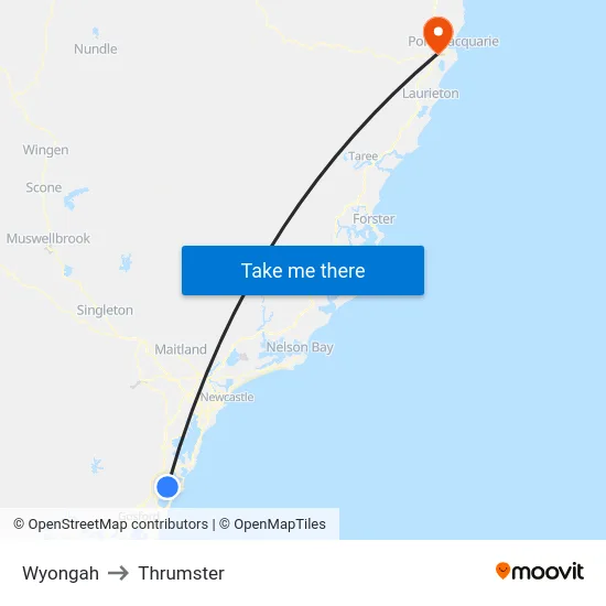 Wyongah to Thrumster map