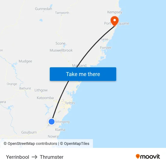 Yerrinbool to Thrumster map
