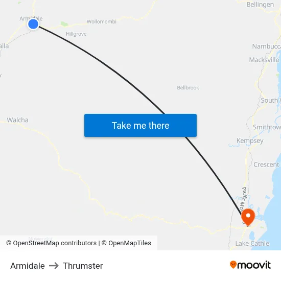 Armidale to Thrumster map