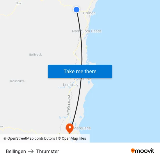 Bellingen to Thrumster map