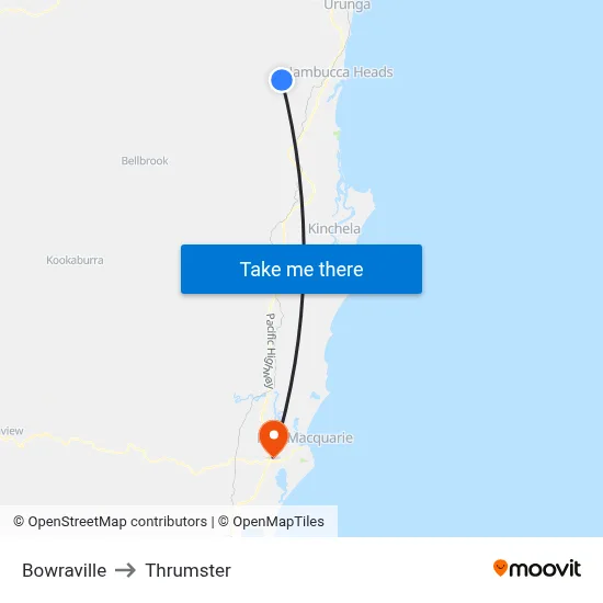 Bowraville to Thrumster map
