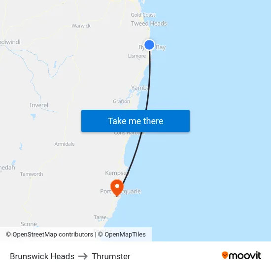 Brunswick Heads to Thrumster map