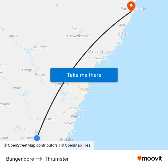 Bungendore to Thrumster map