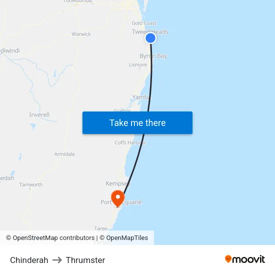 Chinderah to Thrumster map
