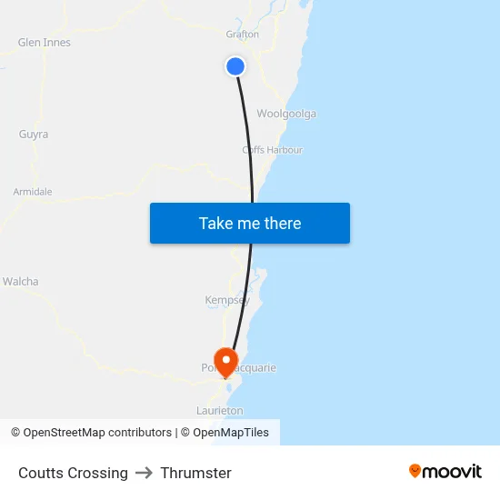 Coutts Crossing to Thrumster map