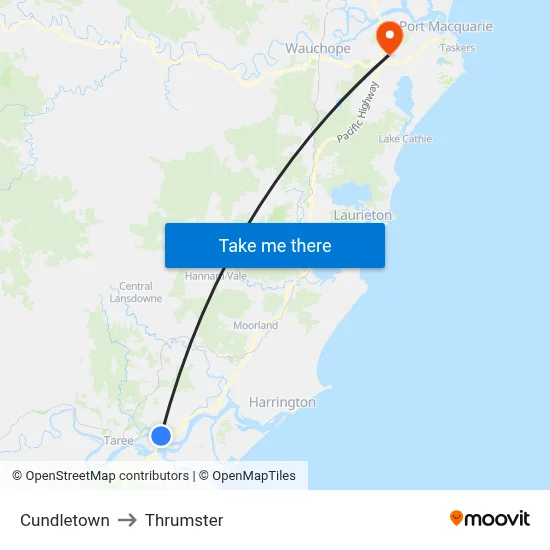 Cundletown to Thrumster map