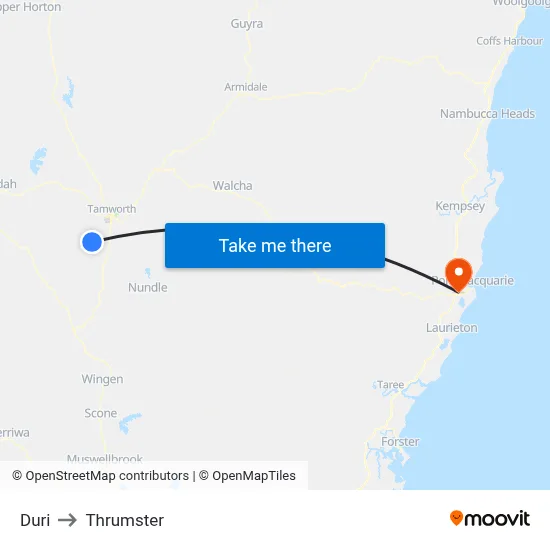 Duri to Thrumster map