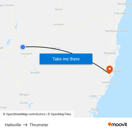 Hallsville to Thrumster map