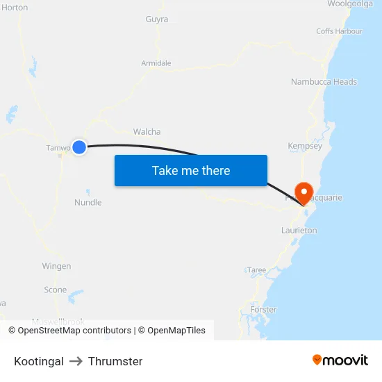 Kootingal to Thrumster map