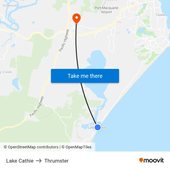 Lake Cathie to Thrumster map