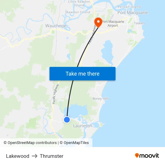 Lakewood to Thrumster map