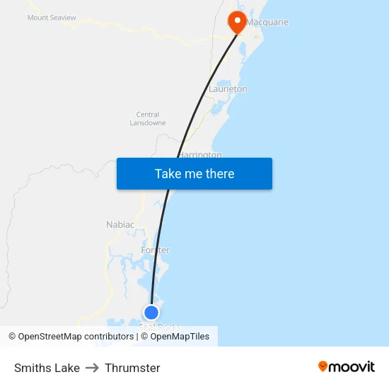 Smiths Lake to Thrumster map