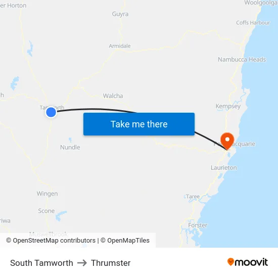 South Tamworth to Thrumster map