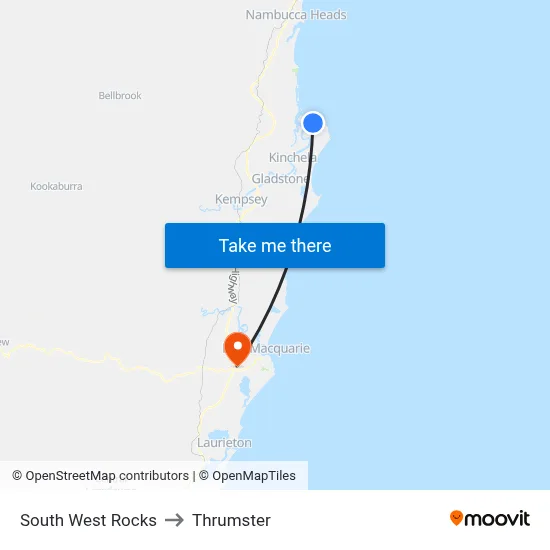 South West Rocks to Thrumster map
