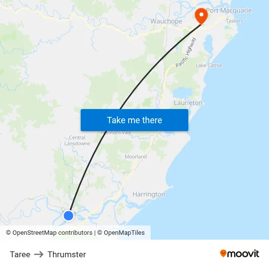 Taree to Thrumster map