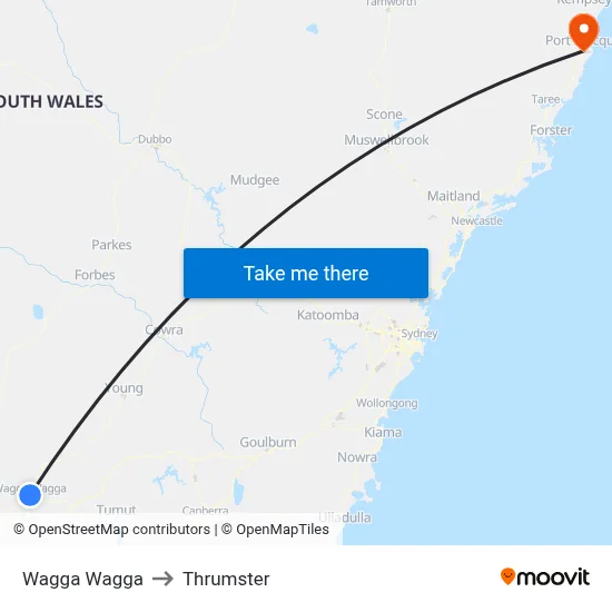 Wagga Wagga to Thrumster map